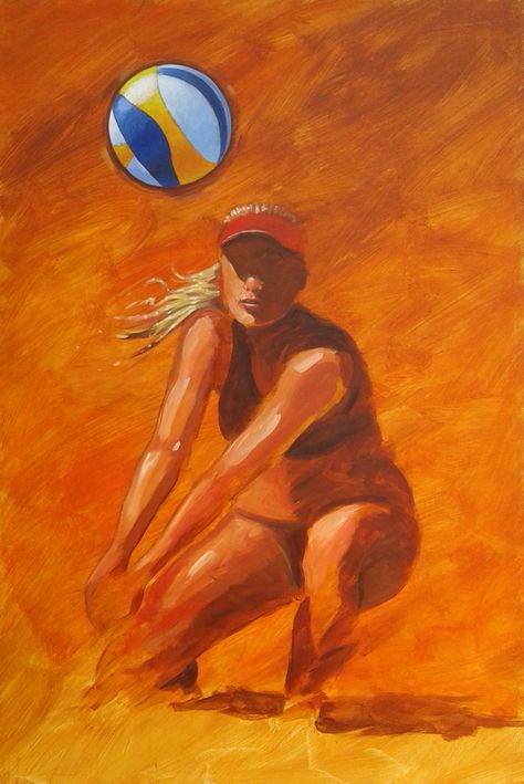 Volleyball Paintings On Canvas, Beach Volley Aesthetic, Volleyball Artwork, Volleyball Painting, Volleyball Aesthetic, Volleyball Design, Volleyball Photography, Volleyball Girl, Disney Character Drawings