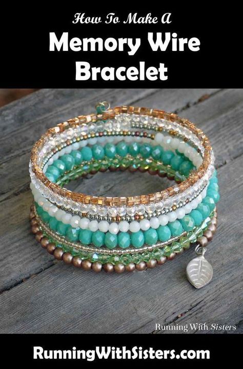 Learn to bead a memory wire bracelet. We'll share how to count the memory wire loops, create the bead pattern, and finish the ends. No clasp! Memory Wire Wrap Bracelet Diy, Memory Wire Bracelets Ideas, Memory Wire Bracelets Tutorial, Memory Wire Bracelets Diy, Wire Bracelets Diy, Memory Bracelets, Wire Bracelet Tutorial, Memory Bracelet, Memory Wire Jewelry