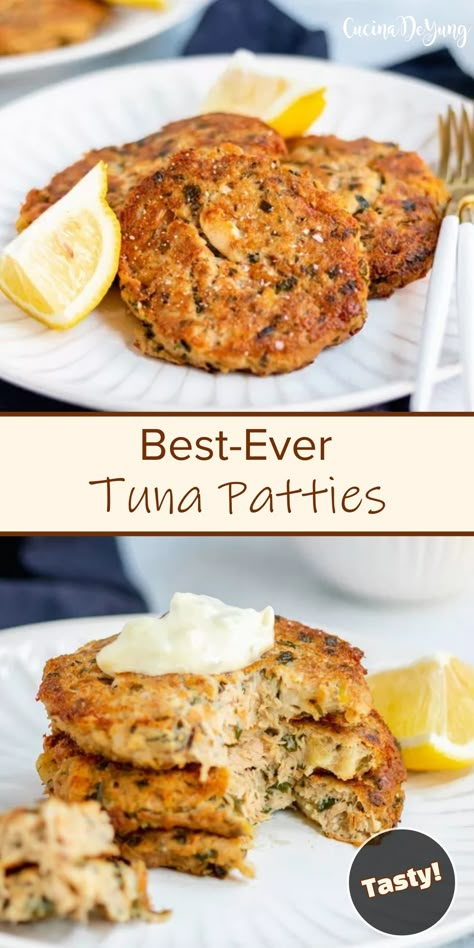 Best-Ever Tuna Patties - Cucinadeyung Tuna Egg Patties, Grilled Tuna Patties, Best Tuna Patties Recipes, Tuna And Potato Patties, Sauce For Tuna Patties, Tuna Burgers Recipes, Tuna Potato Patties, Tuna Buns Recipes, Tuna Fish Cakes Recipe