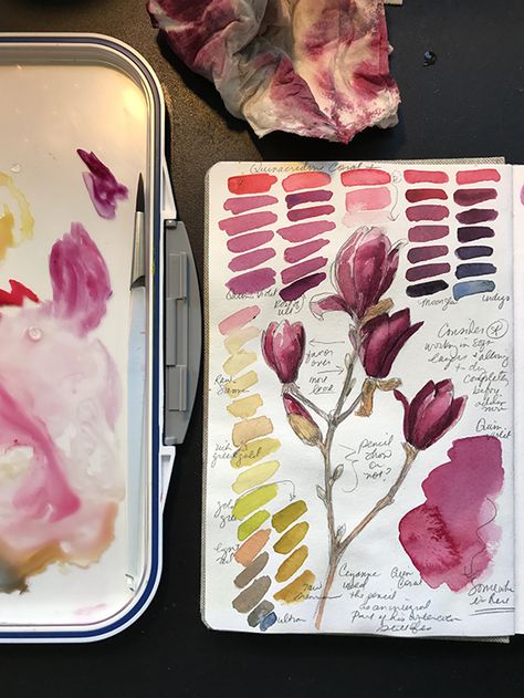 Flower Sketchbook Pages, Art Gcse Watercolour, Flower In Watercolor, Flower Study Painting, Gcse Art Flowers Sketchbook, Flower Artists Gcse, Colour Theory Sketchbook Page, Art Studies Sketchbook, Watercolour Studies