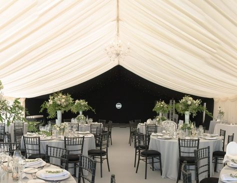 Black and white wedding marquee decor with touches of green foliage Black And White Marquee Wedding, Observatory Wedding, Nikkah Decor, Marquee Decor, White Marquee, Wedding Marquee, Wedding Tent, Black And White Wedding, Marquee Wedding