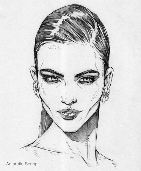 ArtStation - Sketchbook 2019 pt. 3, Antarctic Spring Fashion Illustration Face, Female Face Drawing, Pencil Portrait Drawing, Fashion Illustration Collage, Anatomy Sketches, Face Illustration, Face Sketch, Pencil Sketches, My Sketchbook