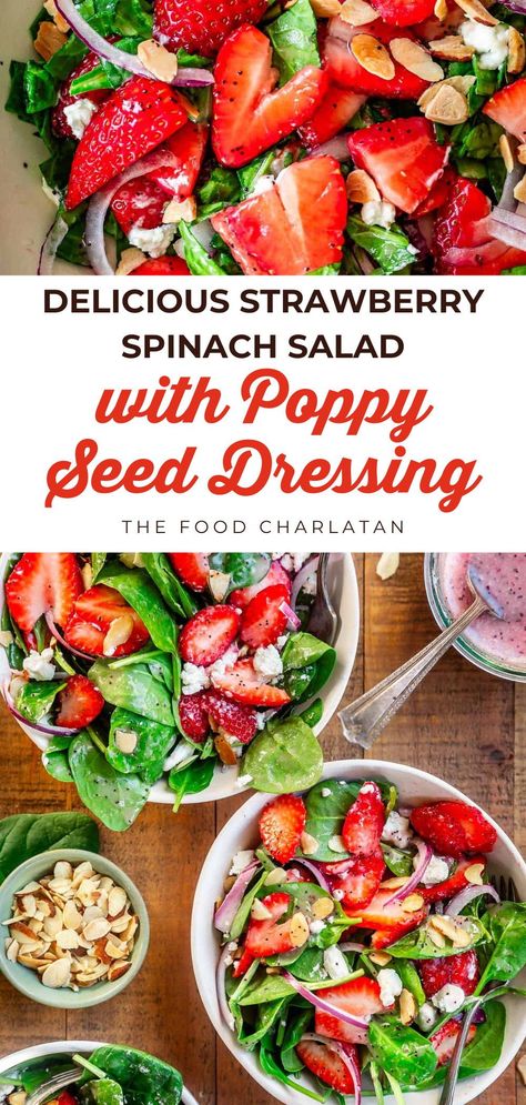 I have discovered the secret for a Strawberry Spinach Salad recipe that doesn’t make me feel like a dinosaur chomping on tree leaves. Say goodbye to stems in your teeth; this Spinach salad is chopped, and can I just say, COMES THROUGH with the strawberries.Add a sweet, tangy, pretty-in-pink poppyseed dressing. Perfect for showers, brunch, or a main with grilled chicken. Strawberry Spinach Salad With Poppyseed Dressing, Spinach Recipes Salad, Strawberry Healthy Recipes, Sides For Grilled Chicken, Strawberry Spinach Salad With Poppyseed, Grilled Chicken Sides, Salad Lab, Fruit Sides, Strawberry Poppyseed Salad