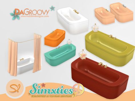 Sims 4 Retro Bathroom, Sims 4 Retro Bathroom Cc, Sims 4 Cc Shower Tub, 60s Sims 4 Cc Furniture, Sims 4 Groovy Cc, Sims 4 Retro Cc Furniture, Sims 4 Bathtub Cc, Sims 4 Bathtub, Sims 4 70s Cc