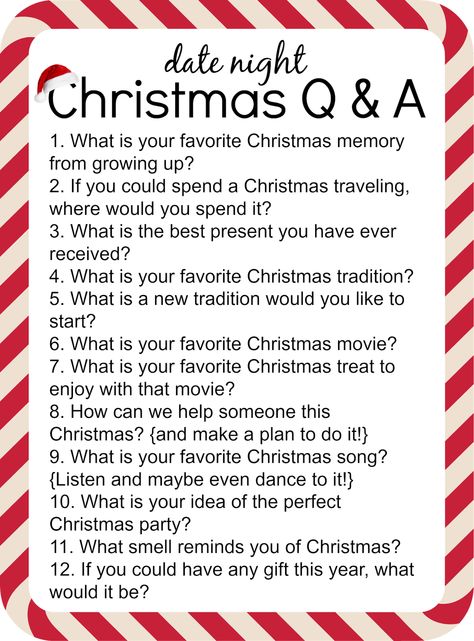 Christmas Eve Date Night, Christmas Q And A Questions, Christmas At Home Date Night, Christmas Date Ideas At Home, Christmas Questions For Adults, Christmas Questions For Kids, Christmas Date Night At Home, Christmas Conversation Starters, Holiday Questions