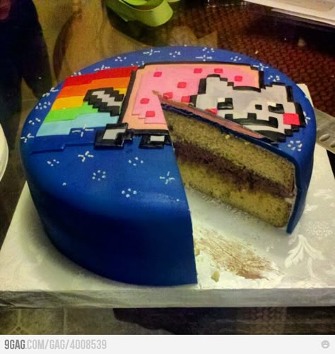 Nyan cake filled with nutella Creepy Cake Ideas, Emo Cake, Silly Cakes, Mlp Cake, Cute Baking, Nyan Cat, Cat Cake, Scene Kids, Pretty Birthday Cakes