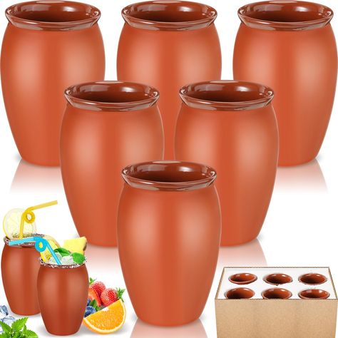 PRICES MAY VARY. Enough Quantity: you will receive a total of 6 pieces of cantaritos de barro, and the sufficient quantity is available not only for your daily use but also useful for small themed parties; These clay cups are completely glazed with a combination of glossy and matte finishes, making them safe to use, long lasting, reusable and easy to clean Thoughtful Design: the Mexican cups remain the color of the pottery, very distinctive and eye catching; They are creatively designed in the c Mexican Cups, Mexican Jarritos, Mexican Margarita Glasses, Mexican Coffee Cups, Mexican Jarritos Painted, Mexican Clay Cups, Cocktail Cups, Tequila Margarita, Cocktail Cup