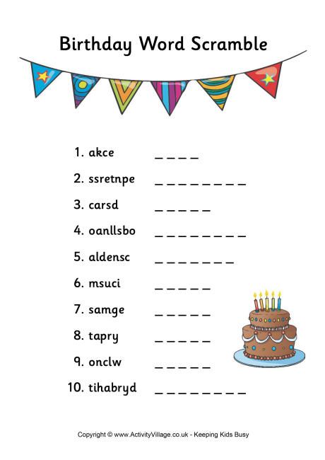 Birthday word scramble Birthday Word Scramble, Birthday Word Search, Anagram Words, Pastor Gifts, Word Puzzles For Kids, Girls Birthday Party Games, Birthday Games For Kids, Jumbled Words, Teacher Party