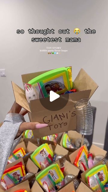 Am Choice on Instagram: "DIY toy story themed goodie boxes for my baby's birthday party! obsessing over these   #toddlermom #birthdayfavors #partyfavorsforkids #toystory #toystorytheme #toystorythemeparty #toystoryinspo #toystorygoodieboxes #letsmakepartyfavors #DIY #diygoodieboxes #twoinfinityandbeyond" Andys Toys Box Toy Story, Toy Story Goodie Boxes, Toy Story Favors Ideas, Toy Story Favor Boxes, Toy Story Birthday Party Favors, Toy Story Treats Ideas, Toys Story Party Ideas, Jessie Toy Story Birthday Party, Toy Story Birthday Games