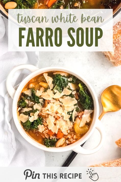 Crockpot Farro Recipes, Sausage Soup Crockpot, Tuscan Kale Soup, Vegetables Meal Prep, White Beans And Kale, Soup With White Beans, Farro Soup, White Bean And Kale Soup, Beans And Kale