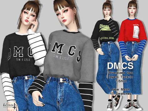 Helsoseira's DMCS - 2 Layers Oversized Tee Sims 4 Layered Shirt, Sims 4 Custom Content Clothing Female, Layered Hoodie, Sims 4 Game Mods, Sims 4 Dresses, Sims4 Clothes, Sims Four, Sims 4 Cc Packs, Avakin Life