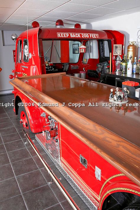 Firefighter Bar Ideas, Home Bar Island, Firefighter Bar, Firefighter Man Cave, Firefighter Home Decor, Bar Island, Firefighter Decor, Fire Wife, Fire Life