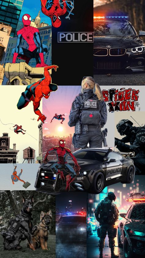 Police Spider-Man wallpaper collage Future Police Wallpaper, Police Wallpaper Iphone, Cop Wallpaper, Police Wallpaper, 4k Wallpaper Iphone, The Wallpaper, State Police, Law Enforcement, Police Officer