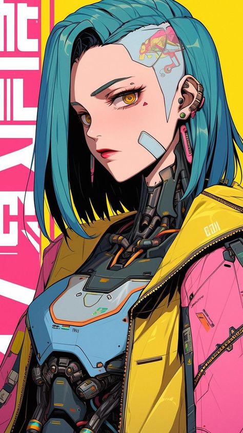 Cyberpunk Hairstyles Drawing, Cyberpunk Anime Character Design, How To Draw Cyberpunk, Cybernetics Concept Art, Cyberpunk Anime Oc, Cyberpunk Style Character Art, Cyberpunk Art Style, Cyberpunk Anime Character, Cyberpunk Flower