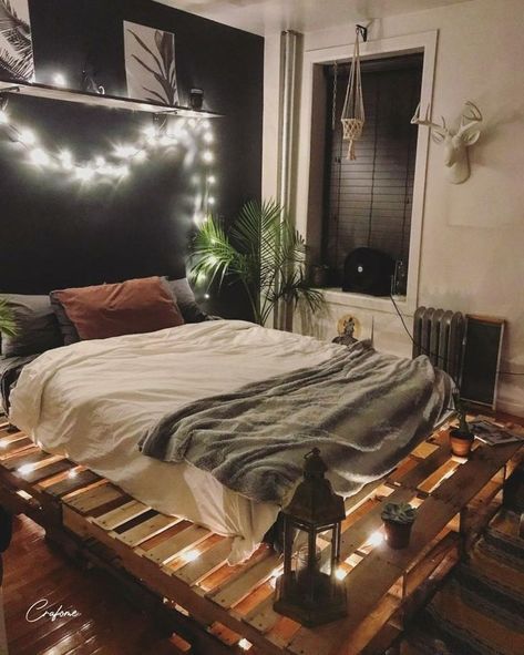 Embark on a journey of earthy richness and exotic allure with these dark boho bedroom ideas. Infuse your space with warm tones, global elements, and cultural aesthetics. Blend the bohemian essence with the allure of far-off lands, creating a sanctuary that resonates with both grounded comfort and adventurous spirit. 🌍🌿 #earthyexotic #darkbohoideas #globalvibes #culturalinspiration Pallet Bed Ideas, Pallet Bed With Lights, Pallet Bed, Frame Diy, Pallet Furniture Bedroom, Redecorate Bedroom, Cozy Room Decor, Bed Lights, Teen Bedroom Decor