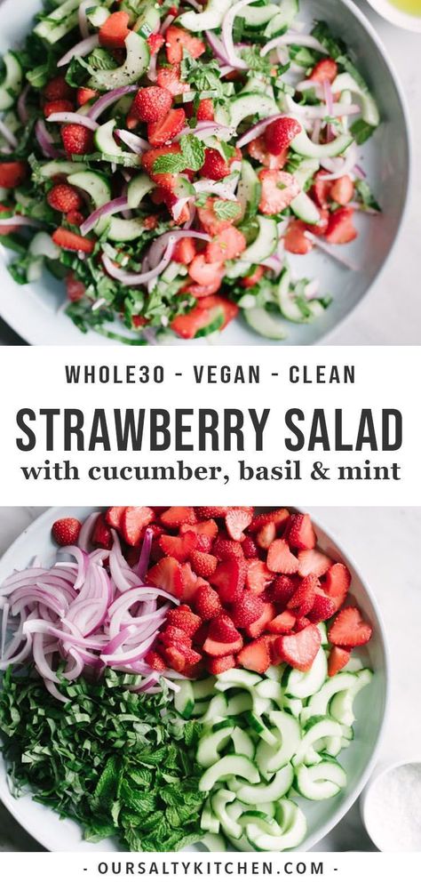 Strawberry Cucumber Salad, Whole30 Salad, Whole 30 Vegan, Strawberry Cucumber, Refreshing Summer Recipes, Dinner Vegan, Vegan Salad Recipes, Balsamic Reduction, Vegan Side Dishes