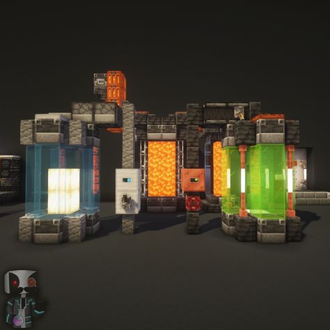 Minecraft Factory Interior, Minecraft Lantern Designs, Cyberpunk Lab, Minecraft Laboratory Ideas, Minecraft Factory, Minecraft Cyberpunk, Minecraft Create, Minecraft Steampunk, Lab Ideas