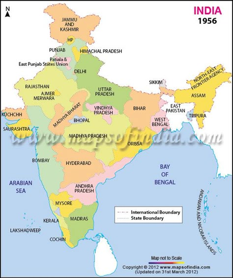 Map of India in 1956 Family History Printables, History Of Modern India, Family History Quotes, Nasa History, Homeschool Geography, Geography Map, India Facts, India Map, History Of India