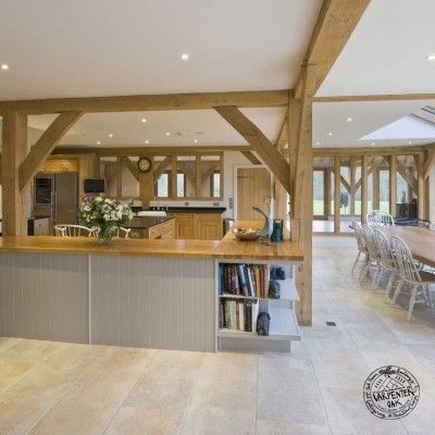 Oak Framed Extensions, Timber Frame Design, Oak Frame House, Oak Framed Buildings, Barn Kitchen, Cottage Shabby Chic, Swimming Pool House, Rustic Home Design, Kitchen Extension