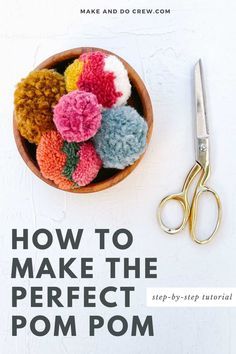 Learn how to make a pom pom with yarn in this DIY tutorial by Make and Do Crew. Create fluffy and adorable pom poms to embellish your crochet hats, knit hats, DIY crafts, rugs, wreaths, and blankets. Our step-by-step photo tutorial will guide you through different ways of making pom poms, whether you choose to use a ring, a fork, or a cardboard template. Get creative and explore various pompom ideas, from traditional styles to giant yarn puff balls. Yarn Puff Balls, Make Pom Poms With Yarn, Diy Pom Pom Maker, Pompom Ideas, Making Pom Poms, Diy Puffs, Cardboard Template, Make Pom Poms, Fluffy Pom Poms