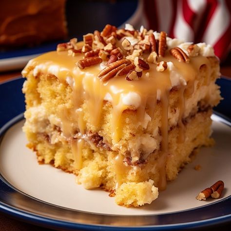 Ingredients Cake: 1 (20 oz.) can crushed pineapple, with juices 2 large eggs 1/4 c. vegetable oil 1 c. sugar 1/2 c. brown sugar 2 c. all-purpose flour 2 tsp. baking soda 1/2 tsp. salt Icing: 1 (12 oz.) can evaporated milk 1 c. (2 sticks) unsalted butter 1 1/2 c. sugar 2 c. shredded […] God Bless America Cake, Butter Pecan Praline Poke Cake, Pecan Praline Poke Cake, Praline Poke Cake, America Cake, Big 30, Pecan Praline, Sheet Cake Recipes, Cobbler Recipe