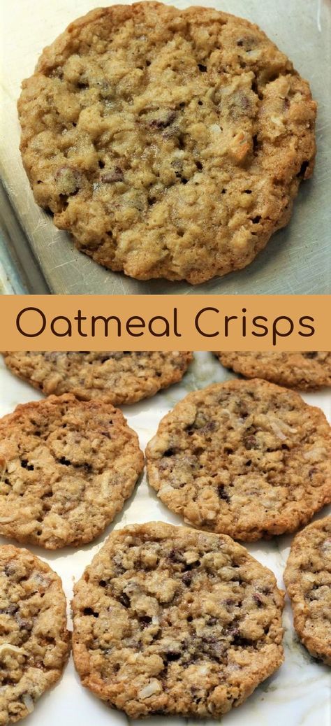 Crunchy Oatmeal Chocolate Chip Cookies, Oatmeal Crisps Cookies, Oatmeal Crisp Cookies, Crispy Oatmeal Cookies Recipes, Crunchy Oatmeal Cookies Recipes, Oatmeal Crispies Cookies, Crispy Chewy Oatmeal Cookies, Crisp Cookies Recipes, Crispy Oatmeal Raisin Cookies Recipe