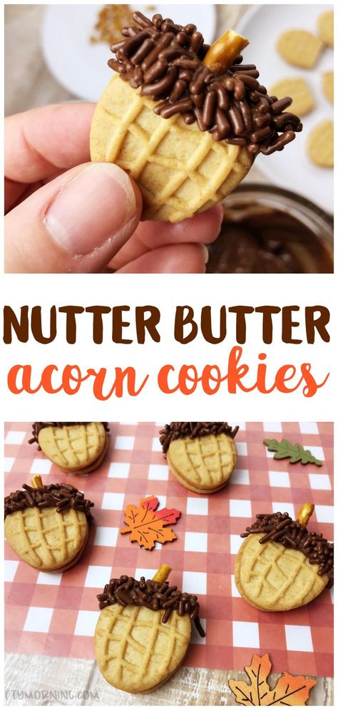 Nutter Butter Acorn Cookies, Nutter Butter Acorns, Treat Bags For Kids, Acorn Cookies, Thanksgiving Desserts Kids, Fall Favor, Dessert Halloween, Pecan Desserts, Thanksgiving Snacks