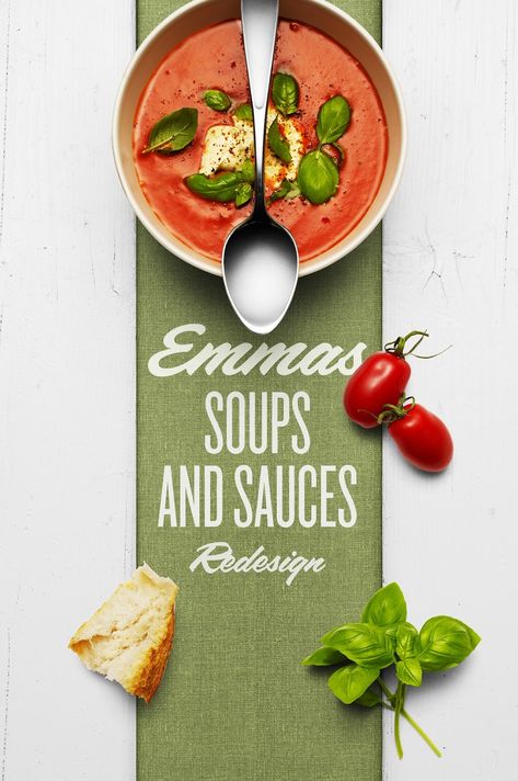 Emmas Soups and Sauces Redesigned on Packaging of the World - Creative Package Design Gallery Soup Packaging, Dieline Packaging, Typographie Logo, Food Banner, Soup Kitchen, Food Advertising, Food Graphic Design, Food Poster Design, Food Ads