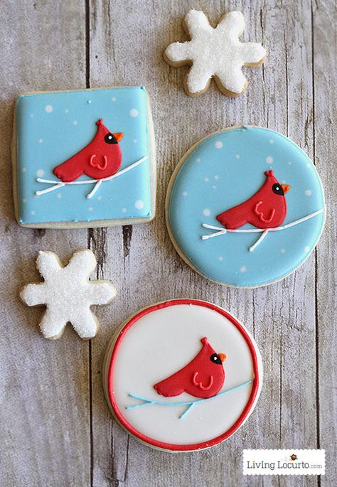 Cardinal Red Bird Christmas Printables & Cookies Holiday Sugar Cookies, Bird Cookies, Bird Christmas, Winter Treats, Winter Cookie, Sugar Cookie Designs, Recipes Christmas, Pretty Cookies, Xmas Cookies