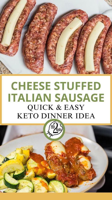 Cheese Stuffed Italian Sausage | Quick Keto Dinner Idea Cheese Stuffed Italian Sausage, Stuffed Italian Sausage, Quick Easy Keto Dinner, Grilled Sausage Recipes, Summer Sausage Recipes, Italian Sausage Recipe, Easy Keto Dinner, Low Carb Pork, Italian Sausage Recipes