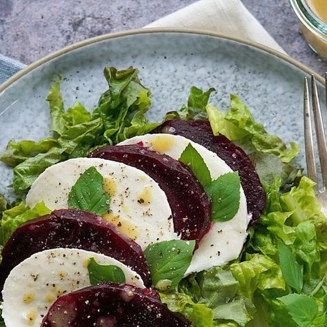 Sara on Instagram: "Have you tried beet caprese salad? Sliced roasted the beets layered with Buffalo Mozzarella slices, basil and a drizzle of my favourite red wine vinegar Dijon vinaigrette. A simply delicious salad. Red Wine Vinegar Dijon vinaigrette ¼ cup red wine vinegar 3 tbsp olive oil 1 tbsp Dijon mustard 1 tsp maple syrup Sea salt and pepper to taste Place all the dressing ingredients in a jar and shake well until combined. #thenewhealthy #FNCeats #MakesMeWhole #f52community #damntha Dijon Vinaigrette, Buffalo Mozzarella, Red Beets, Wine Vinegar, Simply Delicious, Red Wine Vinegar, In A Jar, Dijon Mustard, Have You Tried