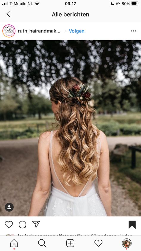 Woodsy Wedding Hairstyles, Bridal Hair With Hair Vine, Wedding Hairstyles Half Up Half Down With Flowers, Boho Hairstyles Wedding, Wedding Hair With Flowers, Hair Flower Braid, Wedding Hairstyles With Flowers, Flowers Bridal Hair, Bridal Hair Half Up