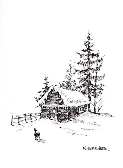 Winter log cabin How To Draw A Log Cabin Easy, How To Draw A Log Cabin, Cabin Line Drawing, Old Cabin Drawing, Log Cabin Drawing Pencil, House Drawing, Log Cabin, Cabin, Drawings