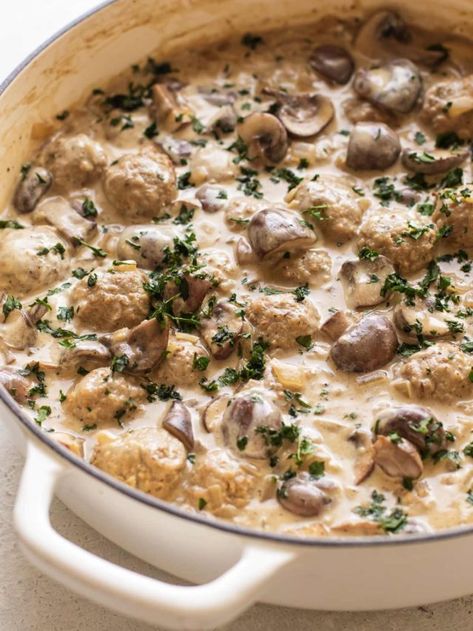 Easy Meatball Stroganoff | Girl Gone Gourmet Meatball Stroganoff Recipe, Beef Stroganoff Meatballs, Meatball Stroganoff, Ground Beef Meatballs, Resep Pasta, Meatball Dinner, Meatballs Easy, Stroganoff Recipe, Beef Meatballs