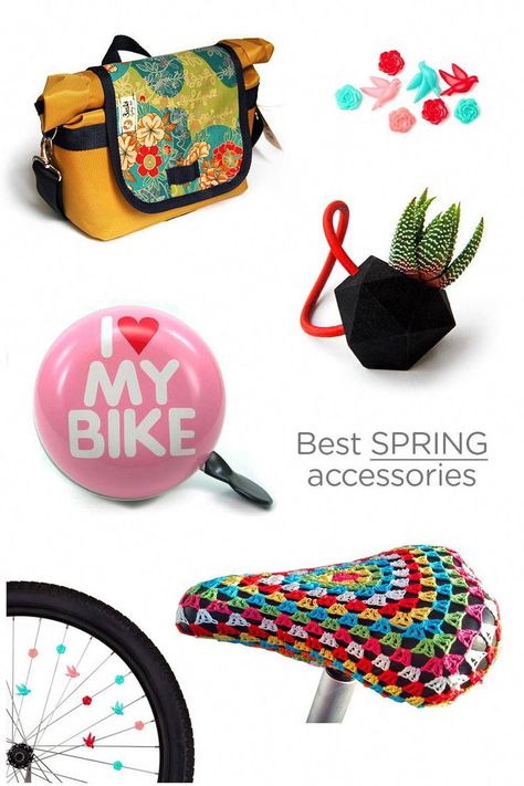 Best of Spring Bike Accessories by HappyBicycle.pt #coolbikeaccessories Commuter Bike Accessories, Cruiser Bike Accessories, Spring Bike, Bike Diy, Bike Decorations, Beach Cruisers, Accessories Beach, Biking Diy, Bike Tattoos