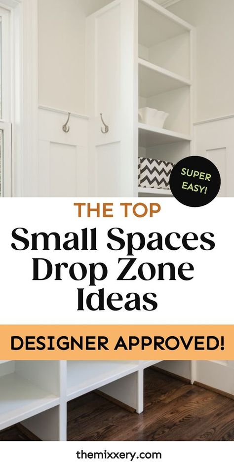 Looking for drop zone ideas to keep your entryway or mudroom organized? Check out these clever and practical drop zone organization ideas for small spaces. Say goodbye to clutter and hello to functionality with these smart solutions. Whether you need a spot for keys, mail, or shoes, these ideas will help you create an efficient and stylish drop zone. From wall-mounted organizers to multi-purpose furniture, there's something here for every space. Small Drop Zone Shelf, Tiny Entryway Storage Ideas, Back Door Drop Zone, Organize Entryway Drop Zone, Drop Zone Office Combo, Drop Zone Charging Station, Family Drop Zone Small Spaces, Diy Drop Zone Small Spaces, Ikea Drop Zone Hacks