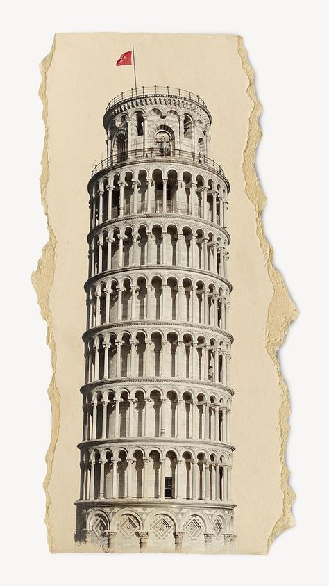 Leaning Tower, Italy landmark, ripped paper collage element | free image by rawpixel.com / Kappy Vintage Design For Scrapbook, Ripped Paper Collage, Antique Architecture, History Icon, Ripped Paper, Graphic Shapes Design, Tower Of Pisa, Vintage Png, Collage Scrapbook