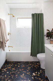 Home Design Photos and Ideas - Dwell Bath Photos, Industrial Showers, Tiny Bath, Creative Tile, Small Bathroom With Shower, Gorgeous Tile, Midcentury Home, House Studio, White Shower Curtain