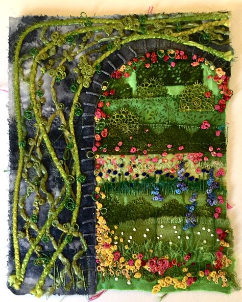 Textiles Mixed Media, Deborah Collum, Abstract Stitching, Stitch Meditation, Secret Garden Art, Recycled Fabric Art, Arch Way, Mixed Media Textile Art, A Level Textiles