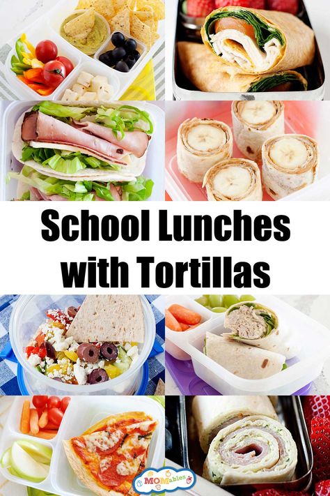 Lunch Ideas with Tortillas for the Lunchbox | MOMables Tortilla Lunch Box Ideas, Kids Lunch Wrap Ideas, Wrap Lunch Box Ideas, Wraps For Kids Lunch, Tortilla Lunch Ideas Kids, Lunch Ideas With Tortillas, Tortilla Lunch Ideas, Quick Lunchbox Ideas, Ideas With Tortillas