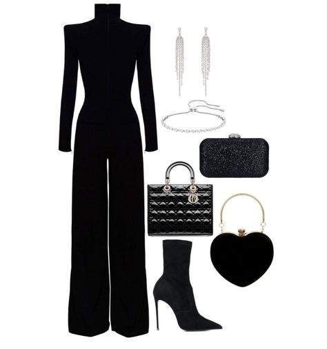 Elegant Black Outfits Classy, Suits Donna Outfits, Black Elegant Outfit Classy Chic, Elegant Dinner Outfit Classy Night, Black Jumpsuit Outfit Formal, Elegant Night Out Outfit Classy, Dinner Night Outfit Classy Chic, Black Jumpsuit Outfit Night Classy, Black Jumpsuit Outfit Night