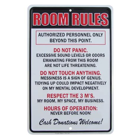 Treasure Gurus Room Rules Hours of Operation Metal Sign Funny Kids Bedroom Man Cave Decor & Reviews | Wayfair Break Room Decor, Signs Of Genius, Room Rules, Funny Bedroom, Bedroom Man Cave, Man Cave Wall Decor, Metal Wall Plaques, Happy Birthday Signs, Man Cave Wall