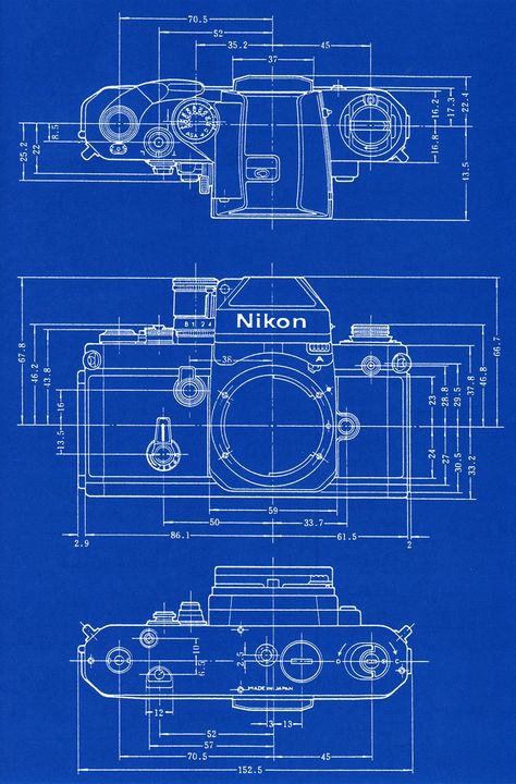 3d Tiskárna, Fotocamere Vintage, Nikon F2, Blueprint Drawing, Blueprint Art, Technical Illustration, Nikon Camera, Classic Camera, Nikon Dslr