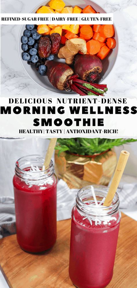 Morning Wellness Smoothie | Healthy & Nutritious! - Good Food Baddie Smoothie Recipes Antioxidant, Nutrient Dense Shakes, Prepping Smoothies For The Week, Meals With Beets Healthy, Mineral Rich Smoothie, Vegetables For Smoothies, Bladder Smoothie, Carrots And Beets Recipe, Veggie Packed Smoothies