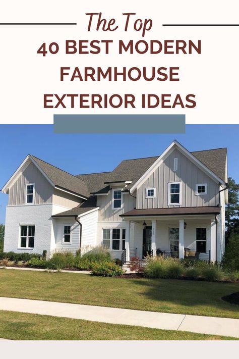 Farmhouse Exterior Color Ideas, Farmhouse Color Scheme Exterior, Updated Farmhouse Exterior, Modern Farmhouse Exterior Ideas, Modern Farmhouse Exterior Color Schemes, Farmhouse Exterior Colors Schemes, Country Exterior Homes, Beige Farmhouse Exterior, House Exterior Colors Schemes Farmhouse