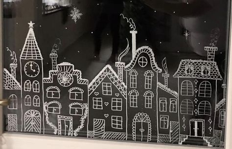 Christmas Window Painting Houses, Window Painting Christmas, Chalk Art Christmas, Alt Christmas, Christmas Window Decoration, Christmas Window Painting, Christmas Stage, Window Drawing, Christmas Window Display