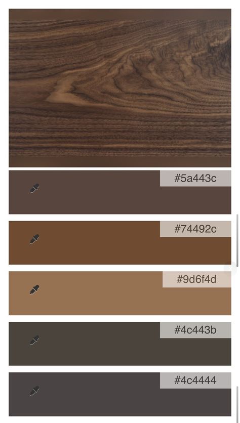 Wood Color Pallete, Dark Wood Color Palette, Walnut Color Palette, Wooden Color Palette, Wood Color Palette, Wood Palette, Kitchen Color Palettes, Color Castaño, Dark Wood Furniture