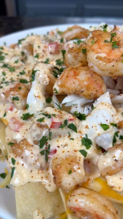 Matt Price on Reels | _mrmakeithappen_ · Original audio Seafood Nachos Recipe, Seafood Nachos, Mr Make It Happen, Seafood Dish Recipes, Pescetarian Recipes, Recipe Cover, Seafood Appetizers, Nachos Recipe, Scrumptious Desserts