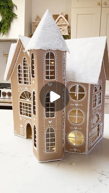 Xmas Village Diy Cardboard Houses, Victorian Gingerbread House Template, Diy Ginger Bread Houses Cardboard, Card Board Gingerbread House, Diy Large Gingerbread House, Diy Giant Gingerbread House, Ginger Bread Houses Easy, How To Make A Gingerbread House, Gingerbread House Designs Templates