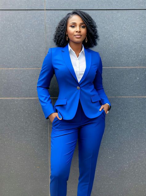 Graduation Suit, Suit For Ladies, Ensemble Blazer, Corporate Lifestyle, Royal Blue Suit, Fashionable Work Outfit, Blue Graduation, Corporate Wear, Cute Dress Outfits